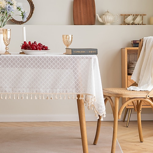 

Diamond fringed lace polyester tablecloth