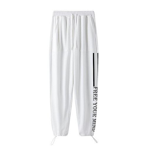 

Women's Chinos Pants Trousers Gray White Black Mid Waist Casual Print Micro-elastic Full Length Outdoor Letter S M L XL XXL