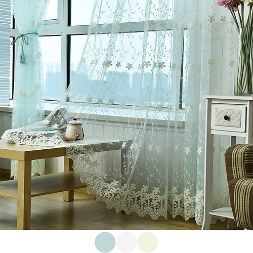 

Two Panel Korean Pastoral Style Small Flower Embroidered Screen Curtain Living Room Bedroom Dining Room Study Window Screen