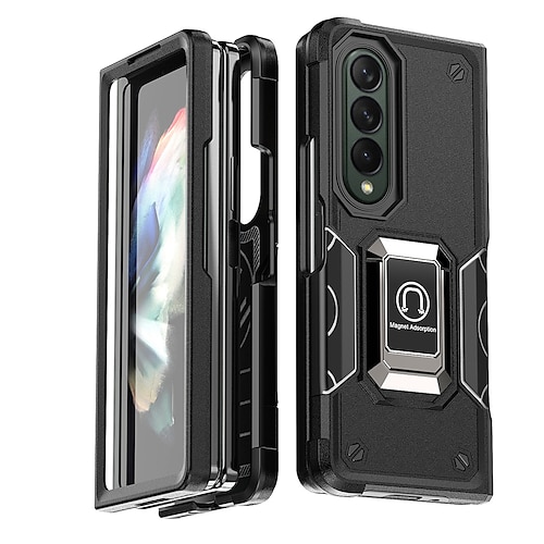 

Phone Case For Samsung Galaxy Classic Series Z Fold 4 Z Flip 4 Z Flip 3 Bumper Frame with Stand Dustproof Solid Colored PC Silicone