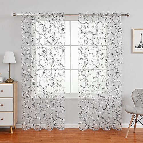 

1 Panel Floral Printed Sheer Curtain Basic Rod Pocket,Semi Sheer Voile Window Curtains/Drapes for Bedroom Living Room