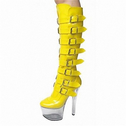 

Women's Dance Boots Pole Dancing Shoes Performance Clear Sole Stilettos Boots Platform Solid Color Slim High Heel Round Toe Zipper Buckle Adults' White Yellow Red