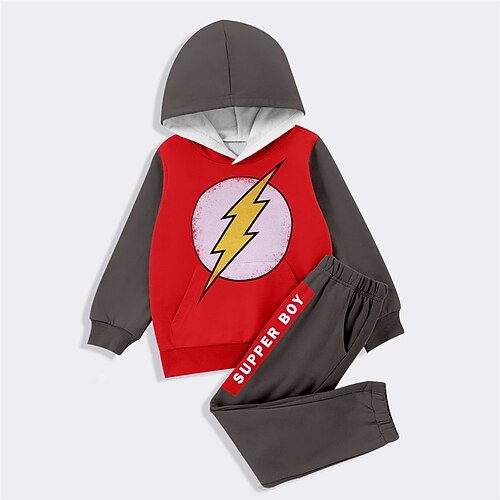 

2 Pieces Kids Boys Hoodie & Pants HoodieSet Clothing Set Outfit Letter Long Sleeve Print Set Outdoor Sports Fashion Cool Winter Fall 3-12 Years Red