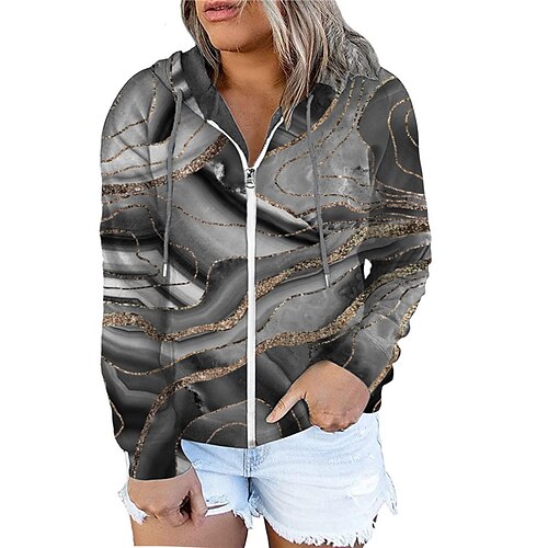 

Women's Plus Size Tops Hoodie Sweatshirt Color Gradient Zipper Print Long Sleeve Hooded Streetwear Daily Vacation Polyester Fall Winter Green Gray / 3D Print