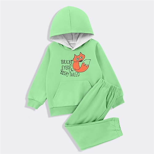 

Kids Boys Hoodie Pants HoodieSet Clothing Set 2 Pieces Long Sleeve Green Fox Letter Animal Print Street Sports Vacation Fashion Comfort Cool Daily 3-12 Years