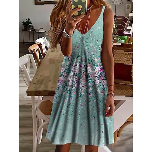 

Women's A Line Dress Casual Dress Knee Length Dress Blue Purple Pink Light Green Light gray Sleeveless Floral Print Spring Summer Spaghetti Strap Stylish Casual 2022 S M L XL 2XL 3XL 4XL 5XL