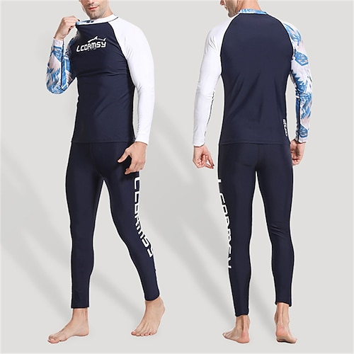 

Men's Rash Guard Dive Skin Suit UPF50 Breathable Quick Dry Long Sleeve Diving Suit Bathing Suit 2 Piece Swimming Diving Surfing Beach Patchwork Printed Spring Summer Autumn / High Elasticity