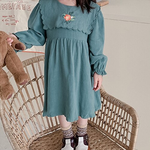 

Kids Little Girls' Dress Floral A Line Dress School Daily Green Apricot Beautiful Cute Dresses Fall Winter 2-8 Years