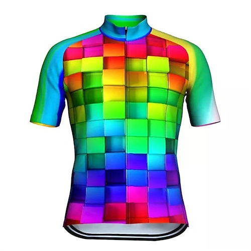 

21Grams Men's Cycling Jersey Short Sleeve Bike Top with 3 Rear Pockets Mountain Bike MTB Road Bike Cycling Breathable Quick Dry Moisture Wicking Reflective Strips Green Plaid Checkered Polyester