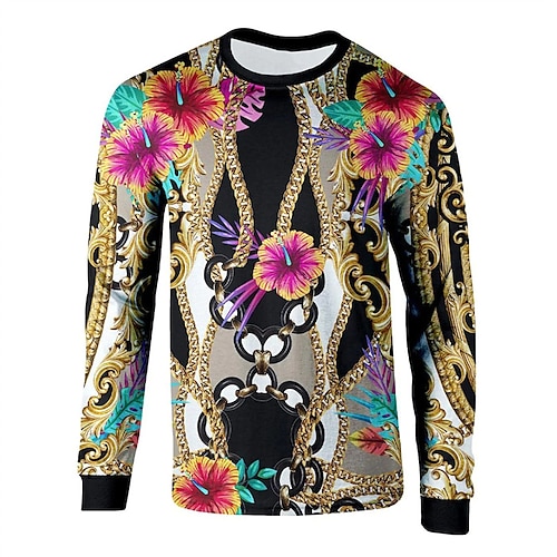

Men's Unisex T shirt Tee 3D Print Floral Graphic Prints Crew Neck Street Daily Print Long Sleeve Tops Basic Casual Big and Tall Sports Yellow