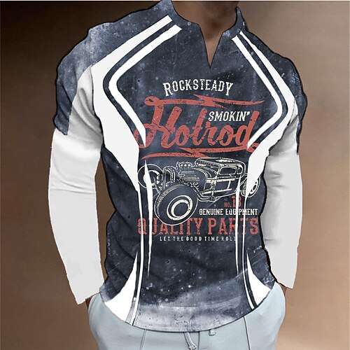 

Men's Unisex T shirt Tee 3D Print Color Block Graphic Prints Car V Neck Street Daily Print Long Sleeve Tops Designer Basic Casual Big and Tall Dark Gray
