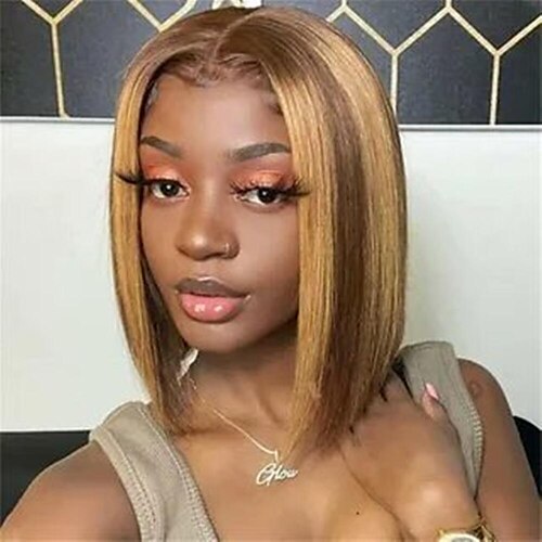 

Human hair Wigs Highlight Blonde Wigs for Black Women Short Straight Bob Part 13x4x1Lace Wigs Middle Part