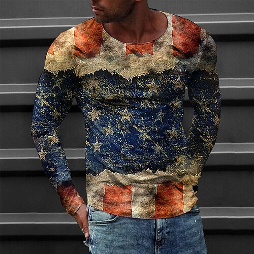 

Men's T shirt Tee Tee Graphic Round Neck Red 3D Print Casual Daily Long Sleeve Print Clothing Apparel Fashion Designer Comfortable Big and Tall