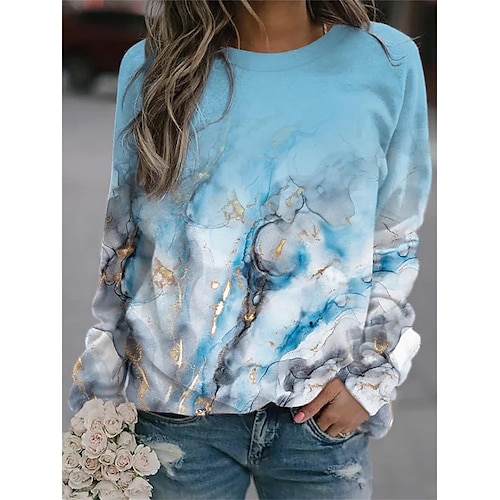 

Women's Sweatshirt Pullover Casual Print Blue Geometric Loose Fit Casual Round Neck Long Sleeve Cotton S M L XL XXL 3XL / 3D Print