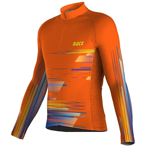 

21Grams Men's Cycling Jersey Long Sleeve Bike Top with 3 Rear Pockets Mountain Bike MTB Road Bike Cycling Breathable Quick Dry Moisture Wicking Reflective Strips Orange Geometic Polyester Spandex