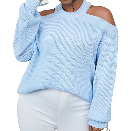 

Women's Plus Size Tops Blouse Plain Backless Long Sleeve Round Neck Streetwear Daily Going out Acrylic Fall Winter Blue