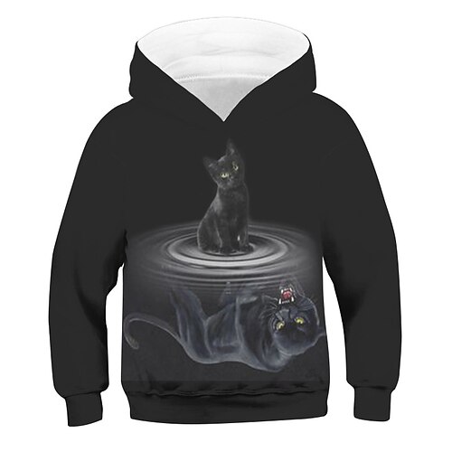 

Kids Boys Hoodie Animal Outdoor 3D Print Long Sleeve Pocket Active 3-13 Years Winter Black