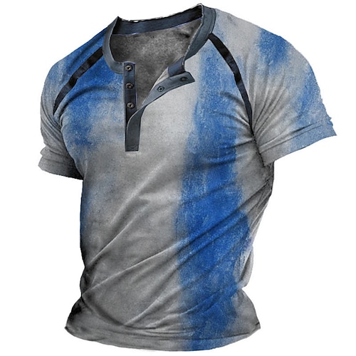 

Men's Henley Shirt Tee T shirt Tee 3D Print Graphic Patterned Color Block Plus Size Henley Daily Sports Patchwork Button-Down Short Sleeve Tops Designer Basic Casual Classic Blue / Summer