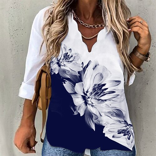 

Women's Plus Size Tops Blouse Shirt Floral Graphic Print 3/4 Length Sleeve V Neck Streetwear Daily Vacation Polyester Fall Winter White Black