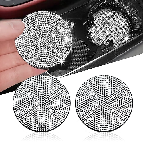 

2pcs Bling Car Cup Holder Coaster 2.75 inch Anti-Slip Shockproof Universal Fashion Vehicle Car Coasters Insert Bling Rhinestone Auto Automotive Interior Accessories for Women