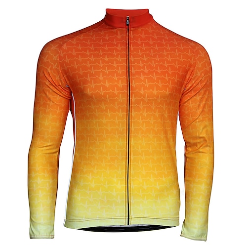 

21Grams Men's Cycling Jersey Long Sleeve Bike Top with 3 Rear Pockets Mountain Bike MTB Road Bike Cycling Breathable Quick Dry Moisture Wicking Reflective Strips Orange Gradient Polyester Spandex