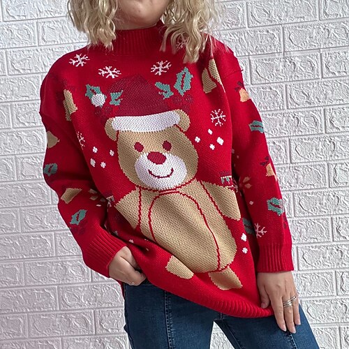 

Women's Sweater Pullover Jumper Knit Knitted Snowflake Crew Neck Stylish Casual Christmas Daily Fall Winter Green Black One-Size / Long Sleeve