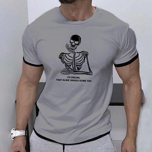 

Men's Unisex T shirt Tee Skull Graphic Prints Crew Neck White Gray Navy Blue Short Sleeve Hot Stamping Outdoor Street Print Tops Sports Designer Casual Big and Tall / Summer / Summer