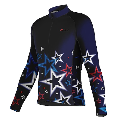 

21Grams Men's Cycling Jersey Long Sleeve Bike Top with 3 Rear Pockets Mountain Bike MTB Road Bike Cycling Breathable Quick Dry Moisture Wicking Reflective Strips Dark Navy Stars Polyester Spandex