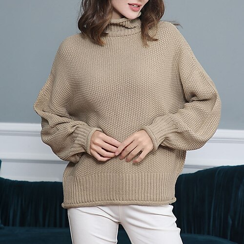 

amazon hot sale women's sweater europe and america fashion casual women's long sleeve turtleneck solid color knit pullover