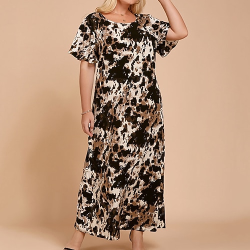 

Women's Plus Size Casual Dress Leopard Crew Neck Print Short Sleeve Spring Summer Casual Maxi long Dress Daily Holiday Dress