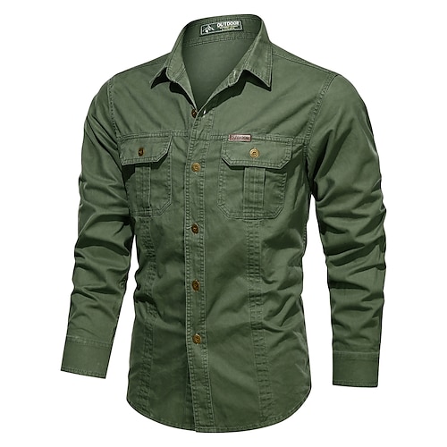 

Men's Shirt Button Up Shirt Summer Shirt Work Shirt Cargo Shirt Black Army Green Khaki Beige Long Sleeve Plain Solid Colored Collar Button Down Collar Daily Clothing Apparel 100% Cotton Basic