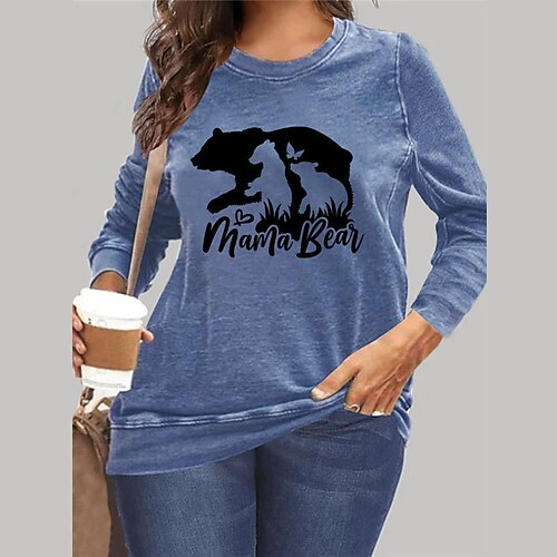 

Women's Plus Size Tops Pullover Sweatshirt Hoodie Sweatshirt Animal Letter Print Long Sleeve Crewneck Streetwear Daily Vacation Microfiber Fall Winter Blue