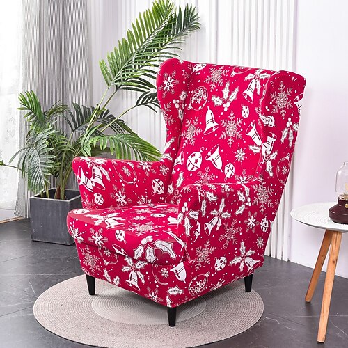 

1 Set of 2 Pieces Stretch Wingback Chair Cover Wing Chair Slipcovers Spandex Fabric Christmas Wingback Armchair Covers with Seat Pad Cushion Cover for IKEA STRANDMON Chair