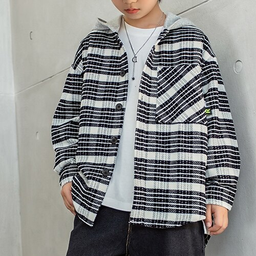 

Kids Boys Jacket Outerwear Plaid Long Sleeve Coat Vacation Cotton Active Cool Green Black Winter Fall 4-13 Years