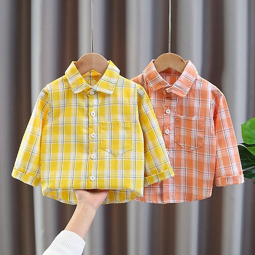 

Kids Boys Shirt Long Sleeve Plaid Blue Yellow Orange Children Tops Fall Winter Basic Cool School Daily Regular Fit 1-5 Years