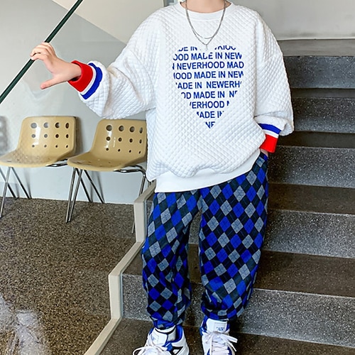 

Kids Boys Hoodie Pants Clothing Set 2 Pieces Long Sleeve White Black Letter Vacation Cool 3-13 Years