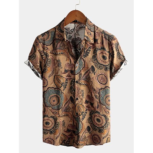 

Men's Shirt Fish Classic Collar Green Blue Red Brown Short Sleeve Print Party Daily Print Tops Basic Boho / Beach