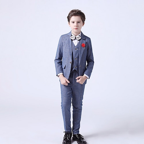 

3 Pieces Kids Boys Suit & Blazer Clothing Set Outfit Solid Color Long Sleeve Cotton Set School Gentle Preppy Style Winter Fall 3-13 Years Blue Gray
