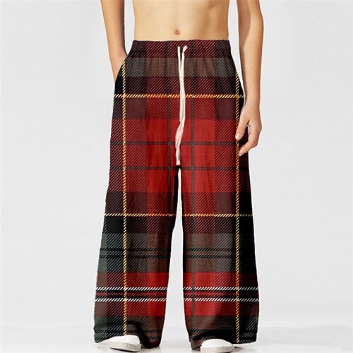 

Kids Boys Pants Red Plaid Drawstring Fall Winter 3D Print Sport 3-10 Years