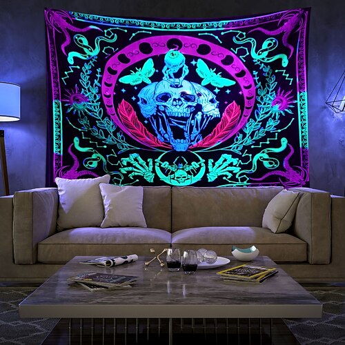 

Halloween Blacklight UV Reactive Wall Tapestry Psychedelic Art Decor Blanket Curtain Hanging Home Bedroom Decoration Polyester