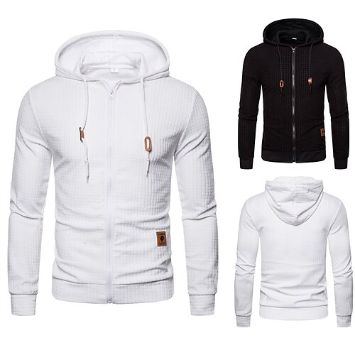 

Men's Full Zip Hoodie Jacket Solid Color Sports Outdoor Daily Sports Basic Casual Hoodies Sweatshirts White Black