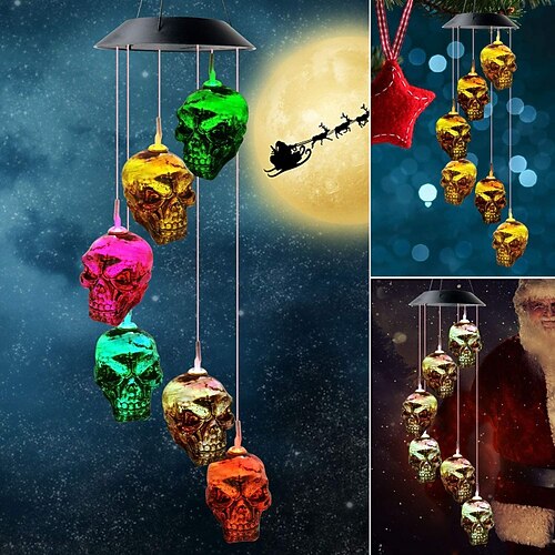 

Halloween LED Solar Pumpkin Wind Chime Lights Outdoor Waterproof LED Skull Wind Chime Light Garden Balcony Park Terrace Outdoor Holiday Halloween Party Home Decoration Lamp