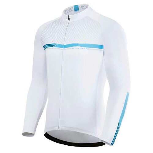 

21Grams Men's Cycling Jersey Long Sleeve Bike Top with 3 Rear Pockets Mountain Bike MTB Road Bike Cycling Breathable Quick Dry Moisture Wicking Reflective Strips White Grey Sky Blue Stripes Polyester