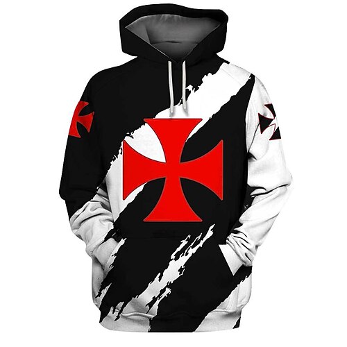 

Men's Unisex Pullover Hoodie Sweatshirt Hooded Graphic Prints Cross Print Daily Sports 3D Print Streetwear Designer Hoodies Sweatshirts Long Sleeve Black And White