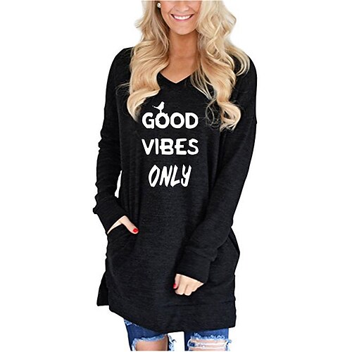 

Women's T Shirt Dress Tee Dress Shift Dress Short Mini Dress Green Black Gray Wine Khaki Long Sleeve Print Letter Pocket Print Fall Winter V Neck Casual Loose 2022 S M L XL XXL 3XL