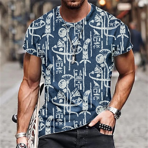 

Men's Unisex T shirt Tee Tribal Graphic Prints Crew Neck Brown Navy Blue Short Sleeve 3D Print Outdoor Street Print Tops Sports Designer Casual Big and Tall / Summer / Summer
