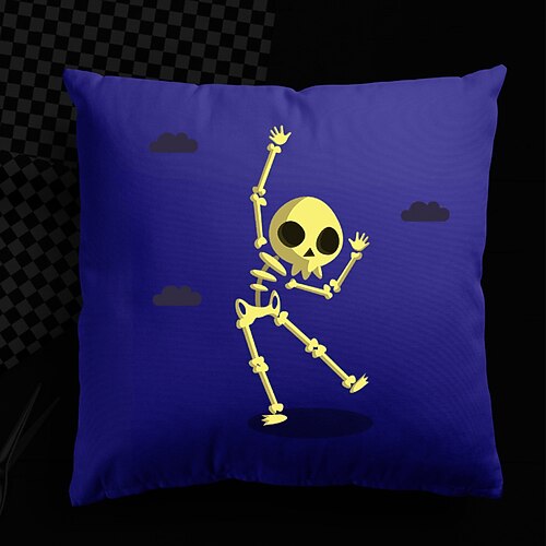 

Halloween UV Reactive Cushion Cover 1PC Soft Decorative Skull Square Throw Pillow Cover Cushion Case Pillowcase for Bedroom Livingroom Superior Quality Machine Washable Indoor Cushion for Sofa Couch Bed Chair