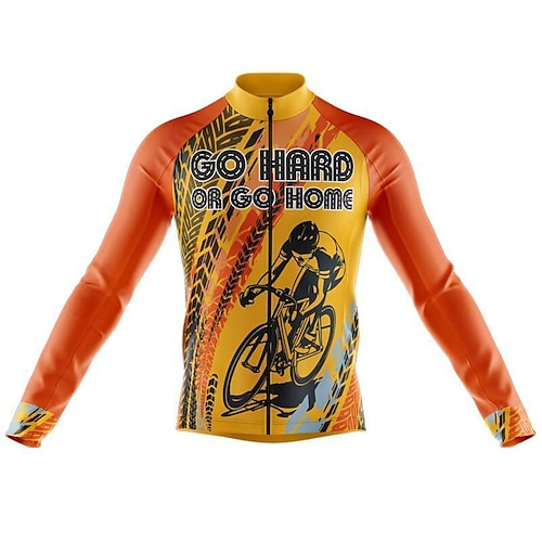 

21Grams Men's Cycling Jersey Long Sleeve Bike Top with 3 Rear Pockets Mountain Bike MTB Road Bike Cycling Breathable Quick Dry Moisture Wicking Reflective Strips Orange Graphic Polyester Spandex