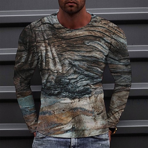 

Men's T shirt Tee Tee Graphic Round Neck Gray Long Sleeve 3D Print Casual Daily Print Tops Fashion Designer Comfortable Big and Tall