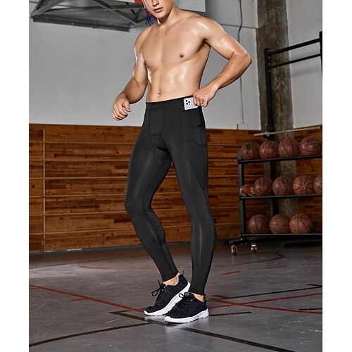 

Men's Compression Tights Leggings with Phone Pocket Compression Clothing Winter Compression Fitness Gym Workout Running Sportswear Activewear Solid Colored KC152-B gray KC152-E red line KC152-C navy